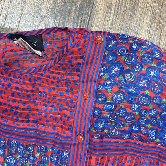 Vintage Diane Freis Dress Womens Medium Blue Red Floral Georgette Flare Boho 80s - Picture 7 of 16